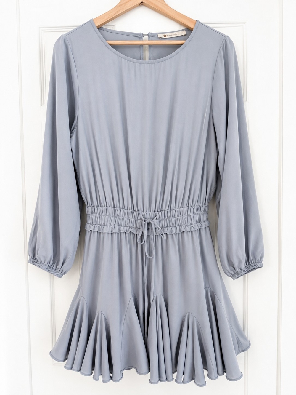 The Impeccable Pig Long-Sleeve Drawstring Waist Ruffle Hem Dress